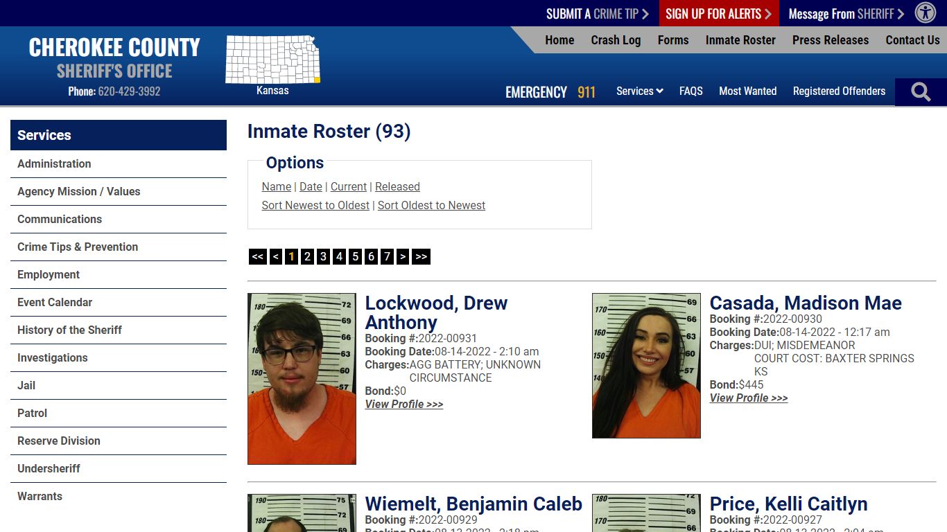 Inmate Roster - Cherokee County Sheriff KS